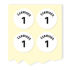 Four white self-adhesive round labels with the word 'EXAMINER' and the number '1' printed in black, displayed against a light background.