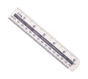 A silver aluminium ruler with both metric and imperial graduations, featuring a central exchange formula bar.