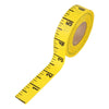 A roll of yellow self-adhesive tape measure with black markings.