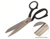 Fabric scissors with micro-serrated lower blade, stainless steel with black handles