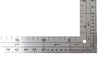 Detailed macro view of a precise L-square measuring ruler used by CONNTEX specialists for bespoke hook and loop tape conversion and fabrication.