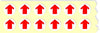 A set of white circular stickers with red arrows applied on them, displayed against a yellow background.