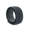  Black hook-and-loop elastic webbing roll showing both sides on a white background